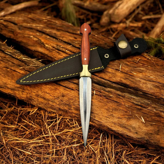 Hand-Forged Legendary Dagger – Damascus Steel Blade with Red Walnut Handle | Collector’s Fantasy Knife