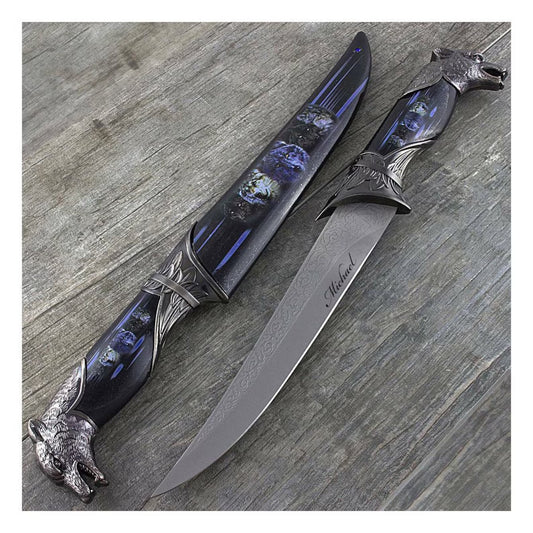 Fantasy Dagger with Wolf Pommel – Decorative Blade with Scabbard | Mythical Collector’s Knife