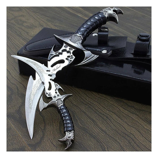 Fantasy Claw Dagger Knife – Dual Blade with Spiked Guard & Black Dragon Handle | Display & Cosplay Weapon