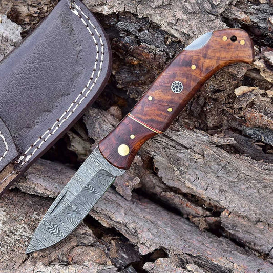 Handmade Damascus Steel Pocket Knife – Folding Blade with Wooden Handle | Everyday Carry Knife