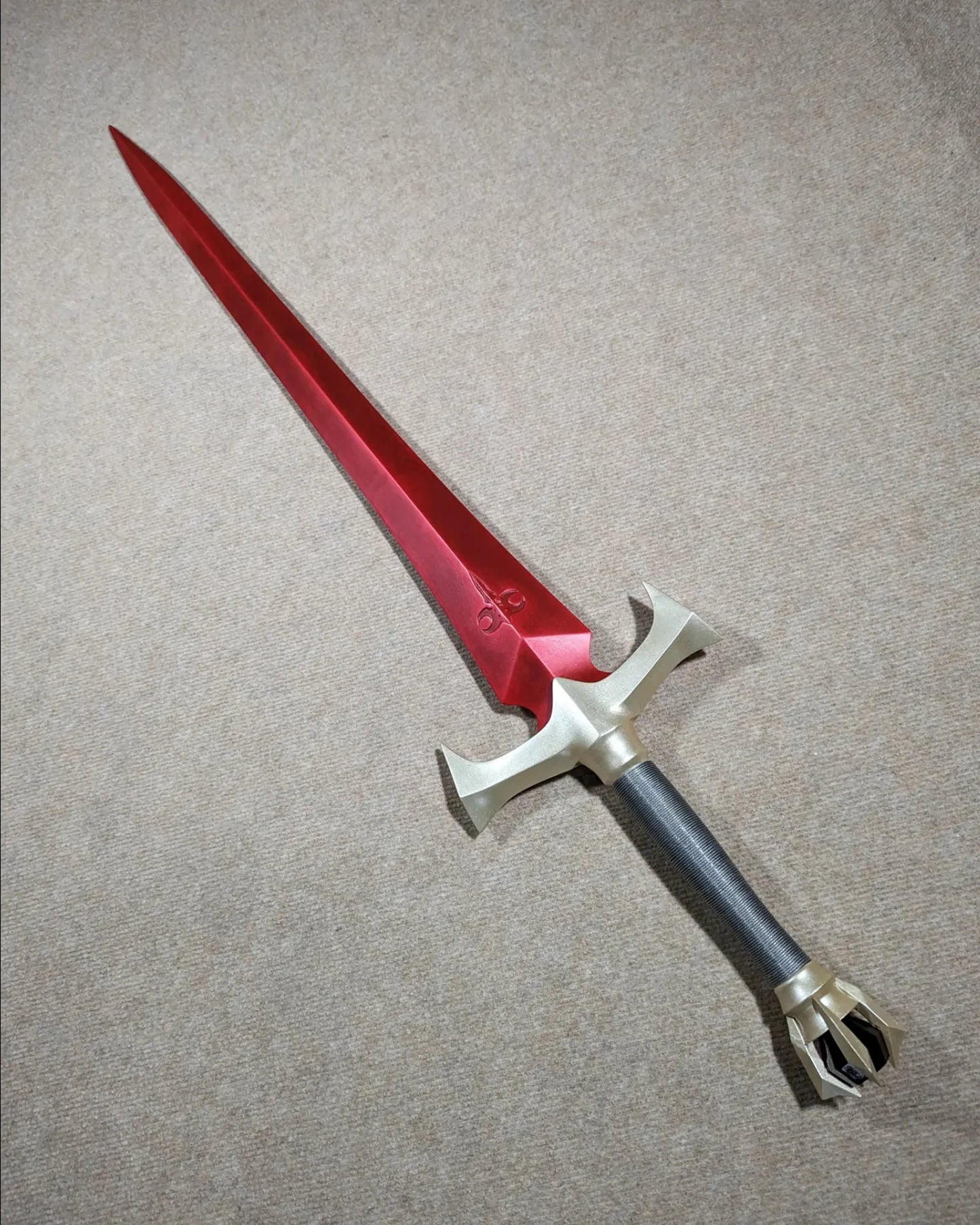 Red Blade Fantasy Sword – Two-Handed Heroic Greatsword with Gold Crossguard