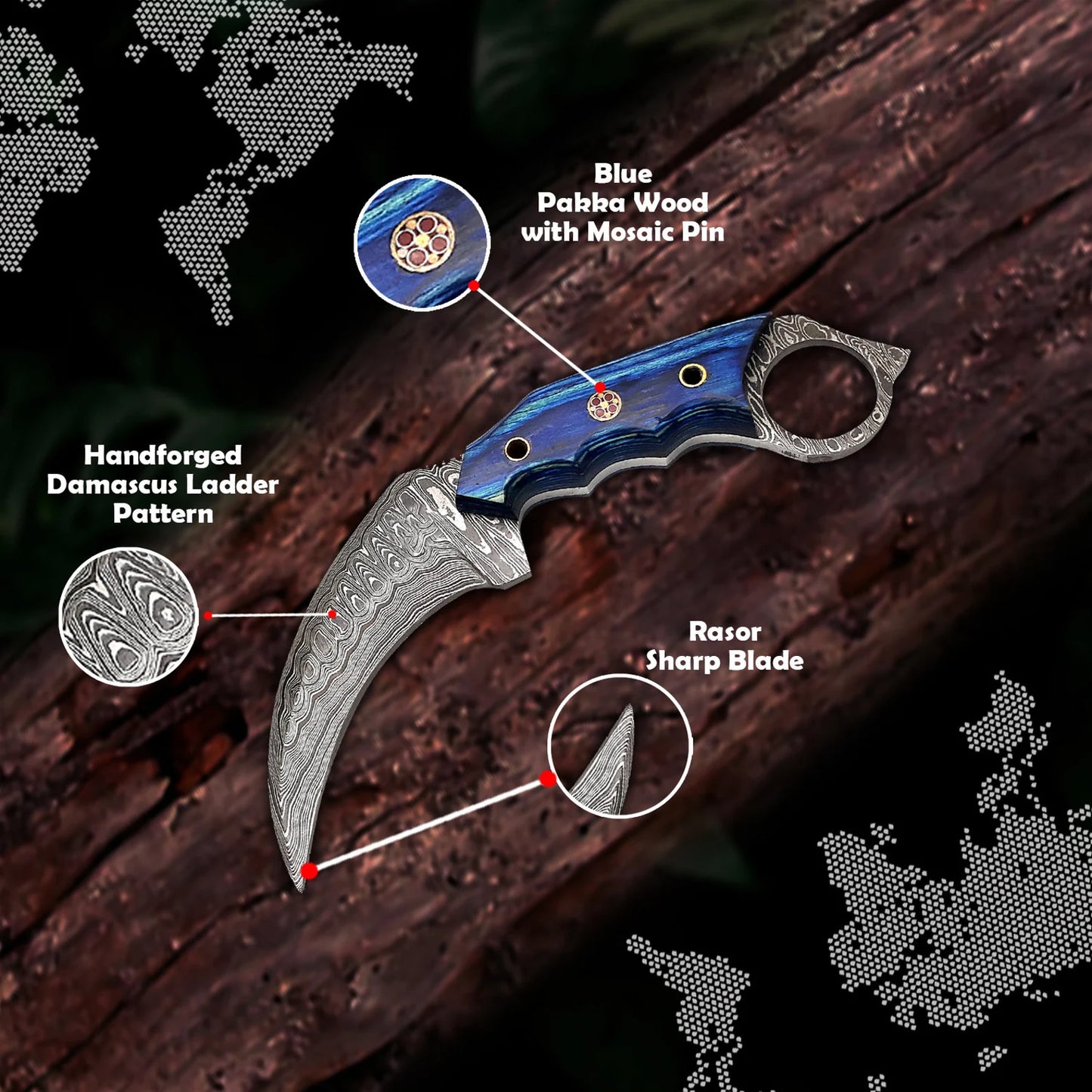 Damascus Steel Karambit Throwing Knife – Curved Blade for Tactical & Precision Use
