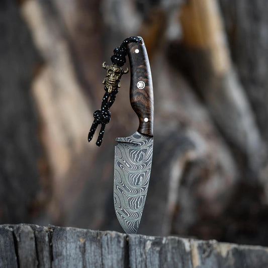 Damascus Steel Valorant-Inspired Knife – Custom Gaming Blade with Leather Sheath