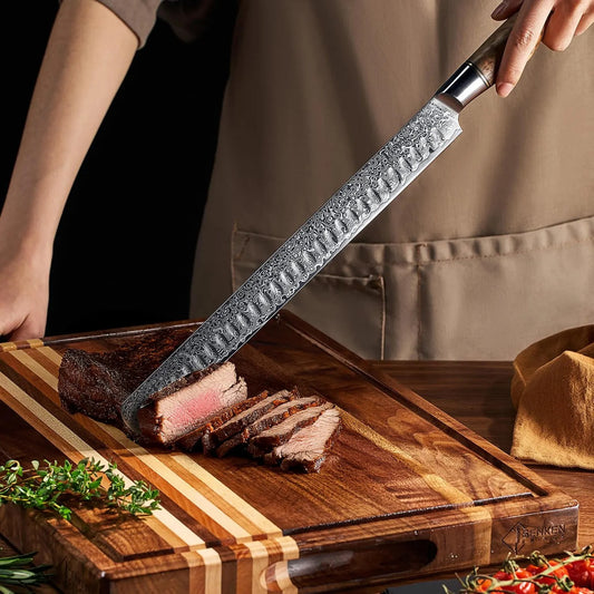 Beautifully Crafted Damascus Steel 12" Brisket Knife with Sycamore Wood Handle