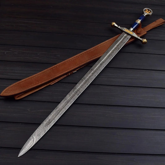 Damascus Steel Saint George Sword – Medieval Blade of the Dragon Slayer