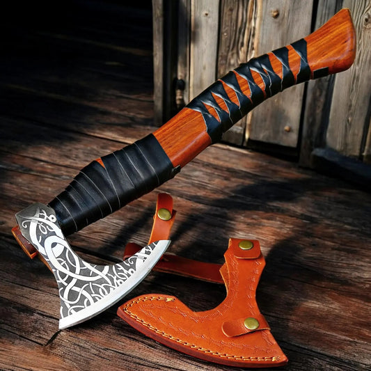 Hand-Forged Viking Axe – Leather-Wrapped Handle | Norse-Inspired Battle Axe