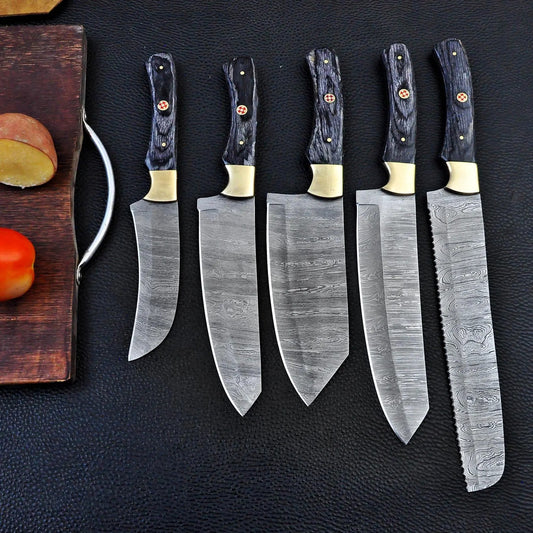 Handcrafted 5-Piece Damascus Steel Knife Set – Professional Chef’s Choice