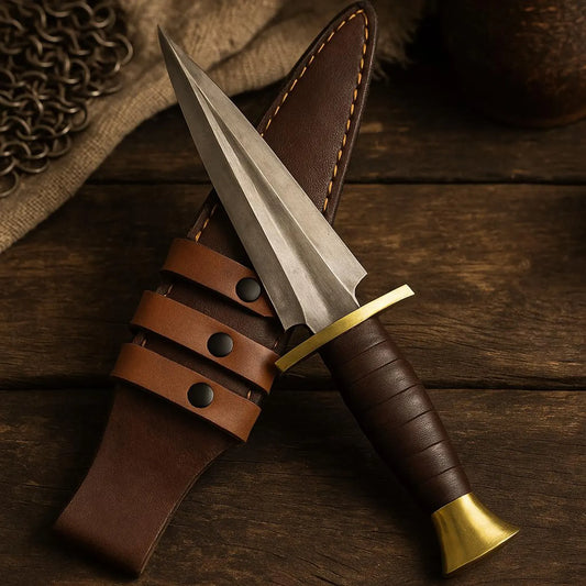 Medieval Cosplay Dagger – Stainless Steel Viking-Inspired Blade with Custom Leather Sheath