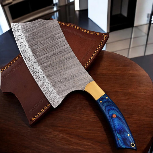 Elegant Damascus Kitchen Cleaver – Handmade Meat Cleaver Knife | Professional Butcher’s Blade