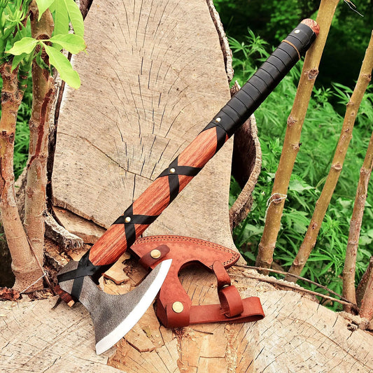 Hand-Forged Viking Axe – Leather-Wrapped Handle | Norse-Inspired Battle Axe