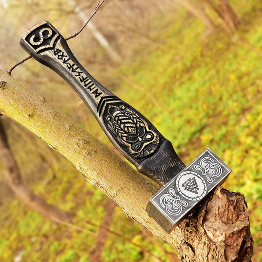 Viking Hammer – Handcrafted with Engraved Wooden Handle