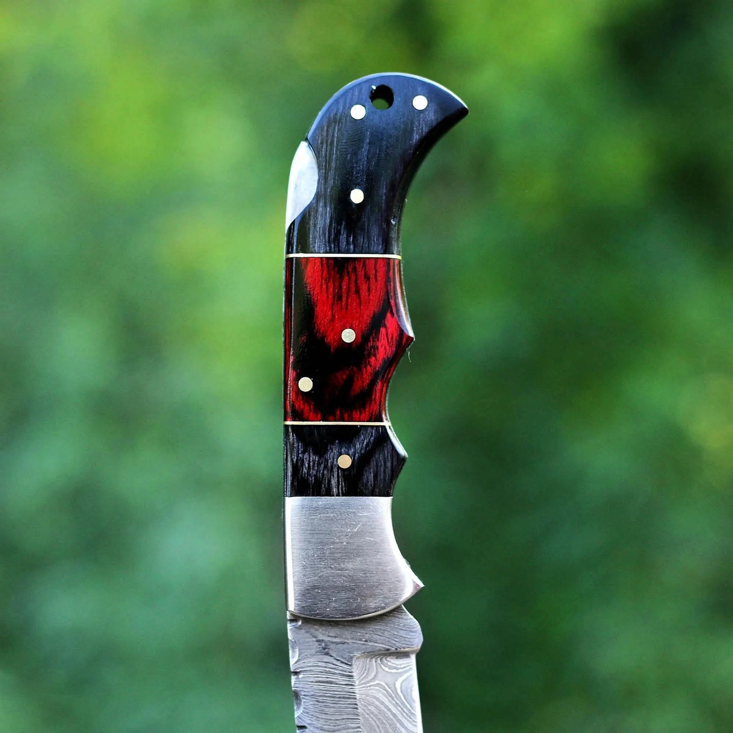Damascus Steel Folding Pocket Knife – Camping & EDC Tool | Wood Handle & Locking Blade