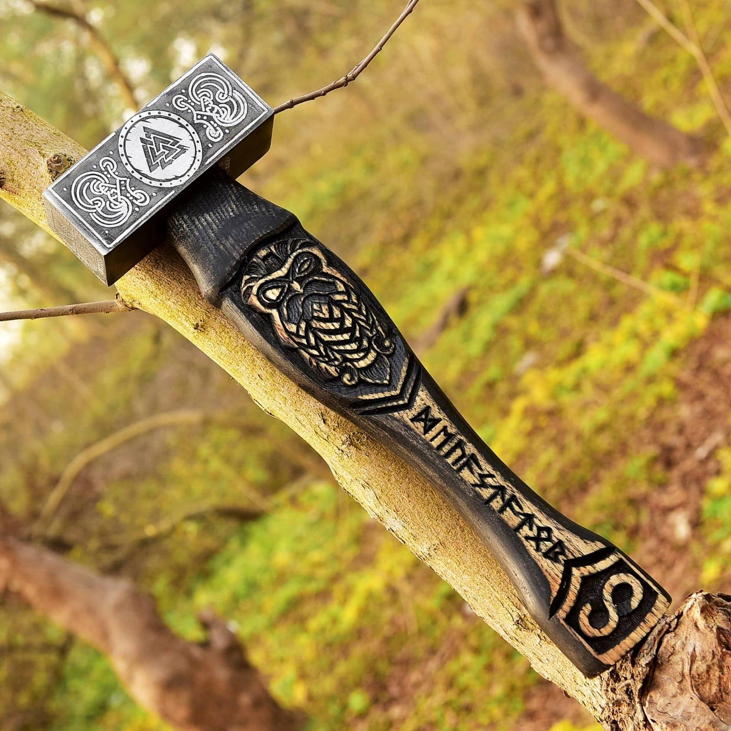 Viking Hammer – Handcrafted with Engraved Wooden Handle
