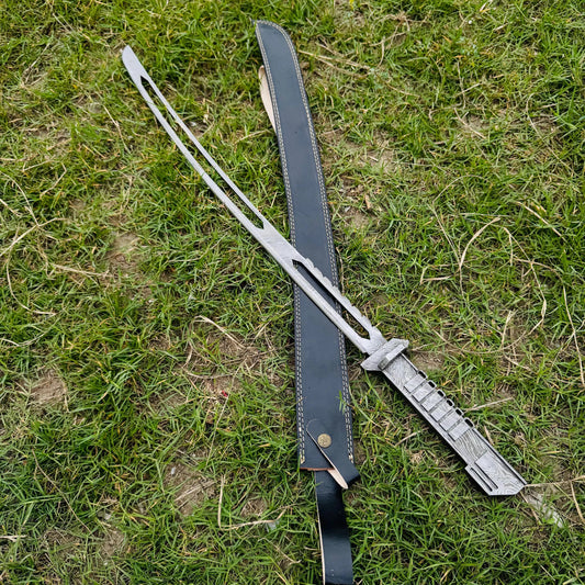 Damascus Steel Ninja Sword – Fullered Blade with Tactical Handle & Sheath