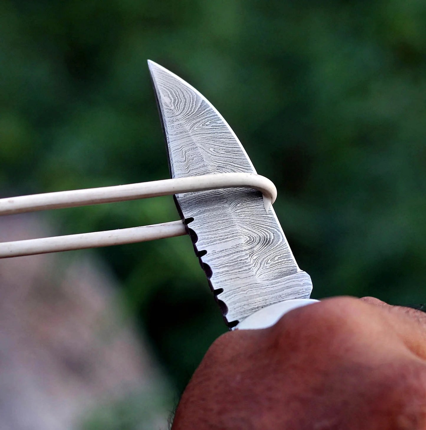 Damascus Steel Folding Pocket Knife – Camping & EDC Tool | Wood Handle & Locking Blade