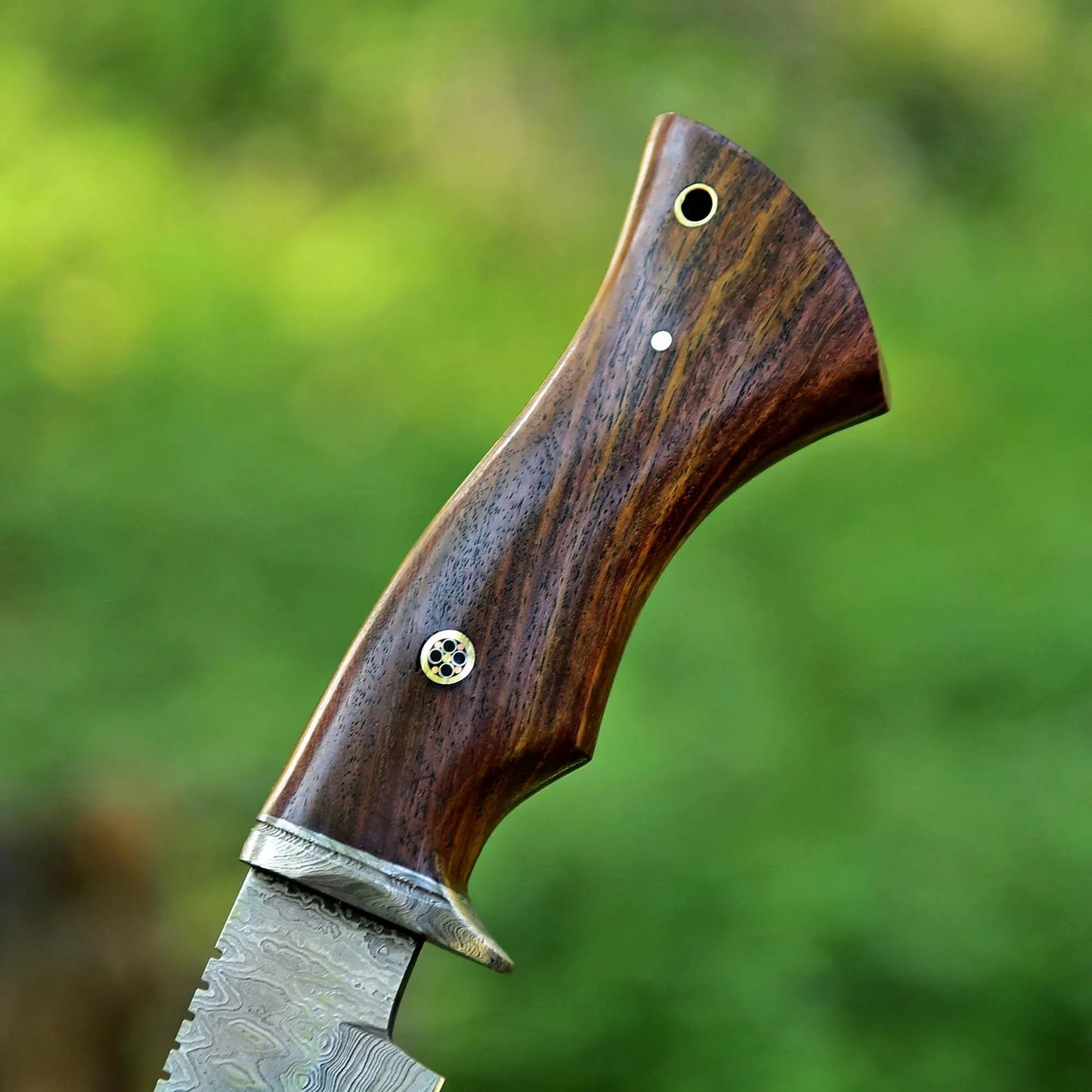 Damascus Bobcat Knife – 10" Fixed Blade with Walnut Handle & Leather Sheath