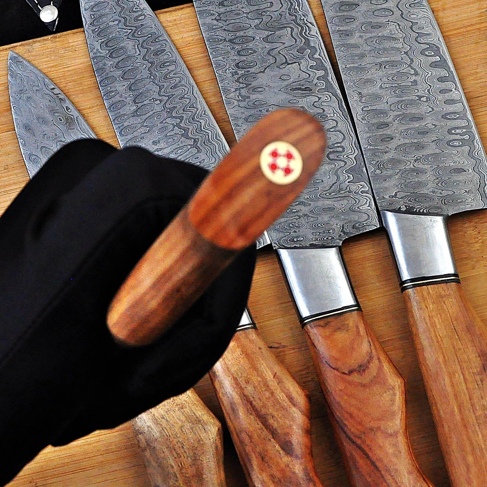 5-Piece Damascus Steel Chef Knife Set – Wood Handle | Handcrafted Professional Kitchen Knives